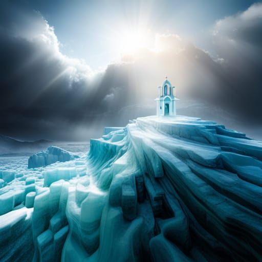 Icy Mountain Mansion in Divine Sunlight