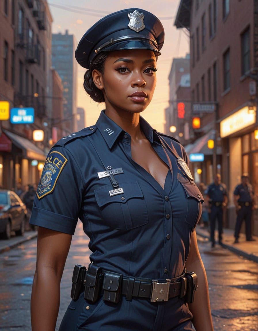 Ebony Police Officer in Stylized Digital Painting