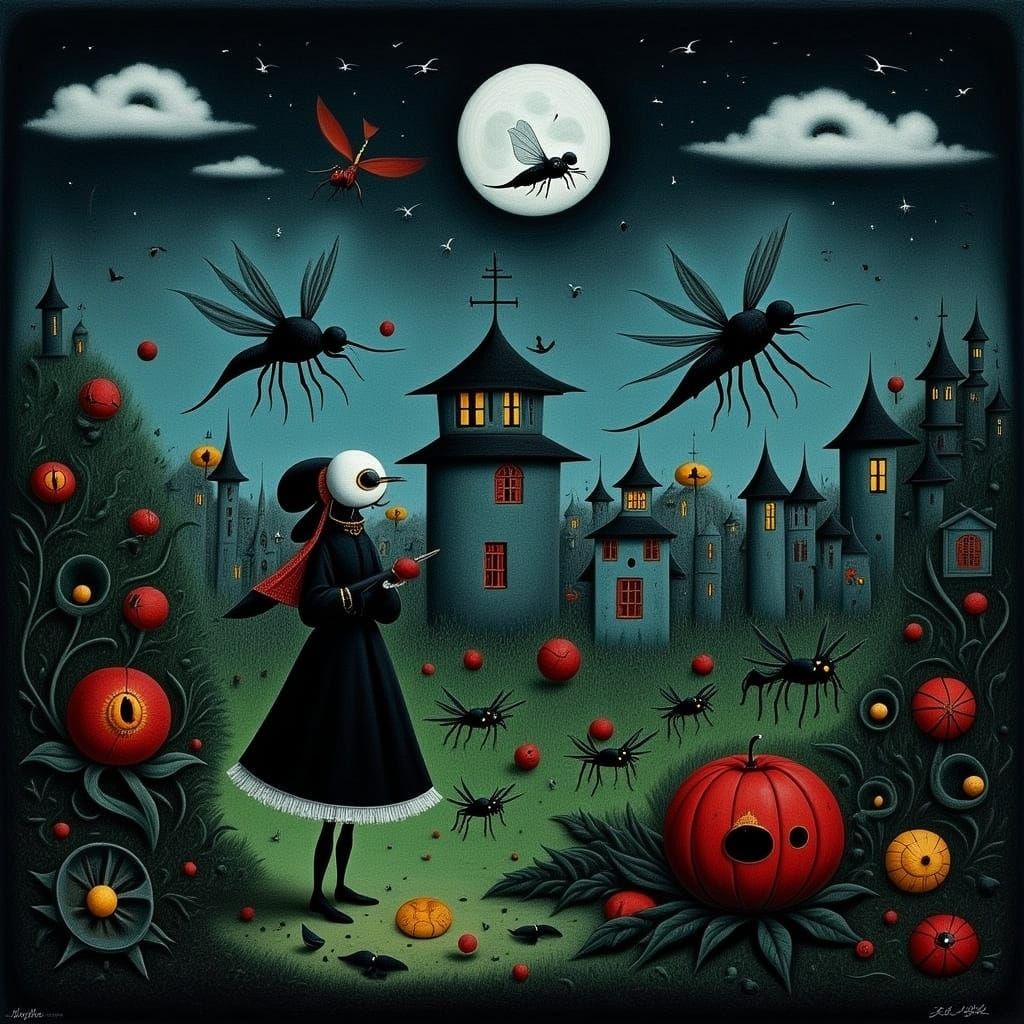 Iridescent Mosquito Swarm in Moonlit Garden