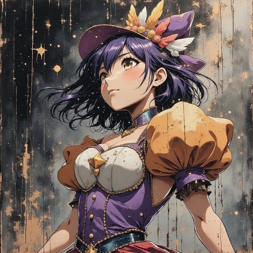 Determined Young Trapeze Artist in 80s Anime Style