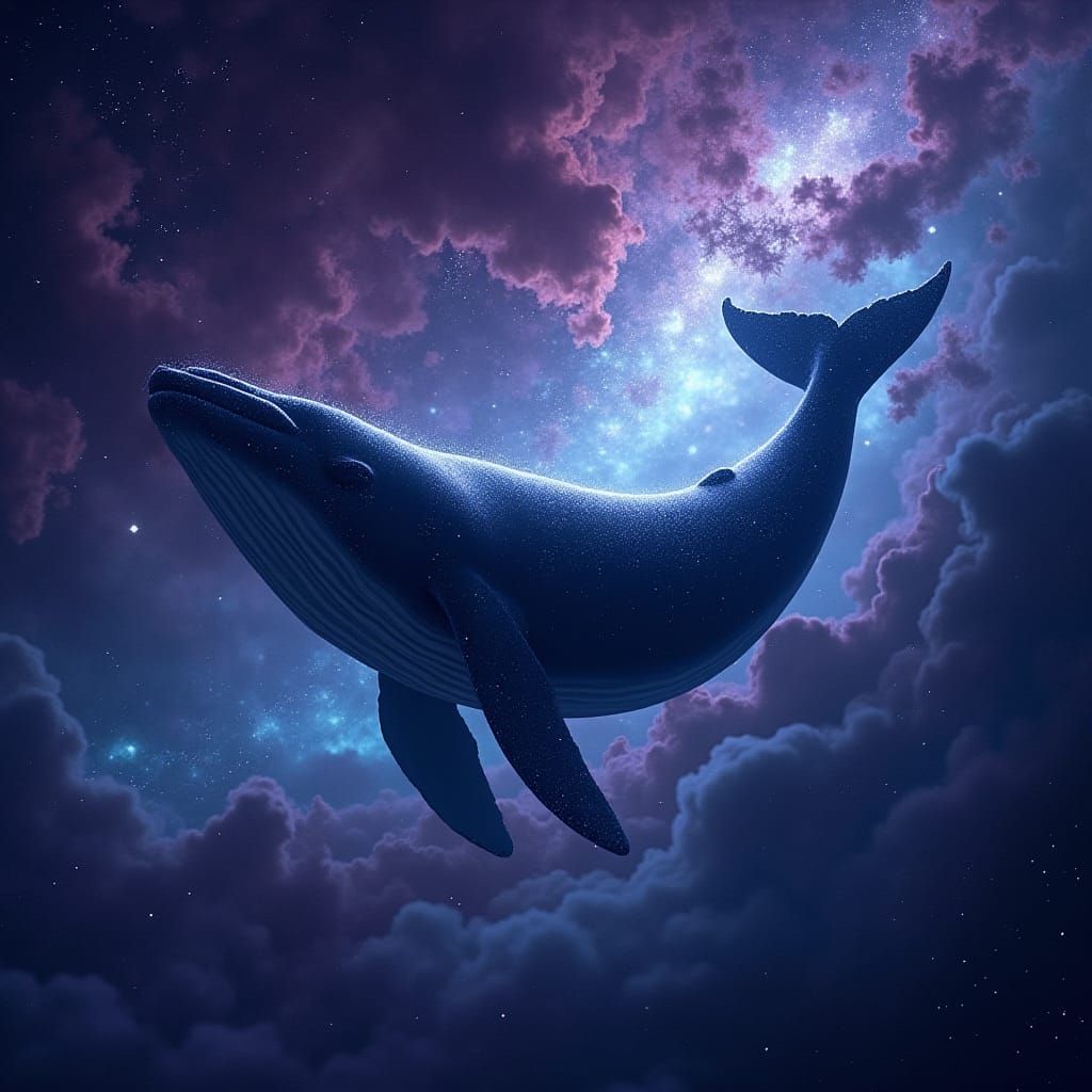 Cosmic Whale Swimming Through Starry Nebula