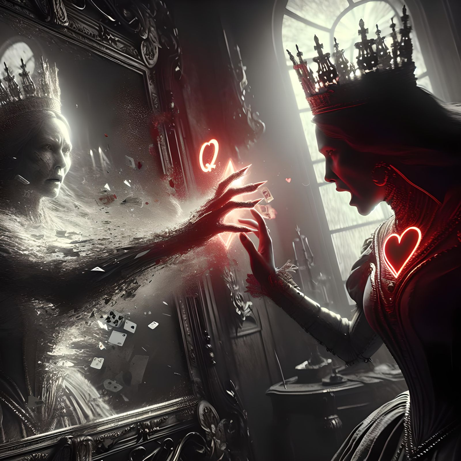 Queen Reaching for Alice in Digital Matte Painting
