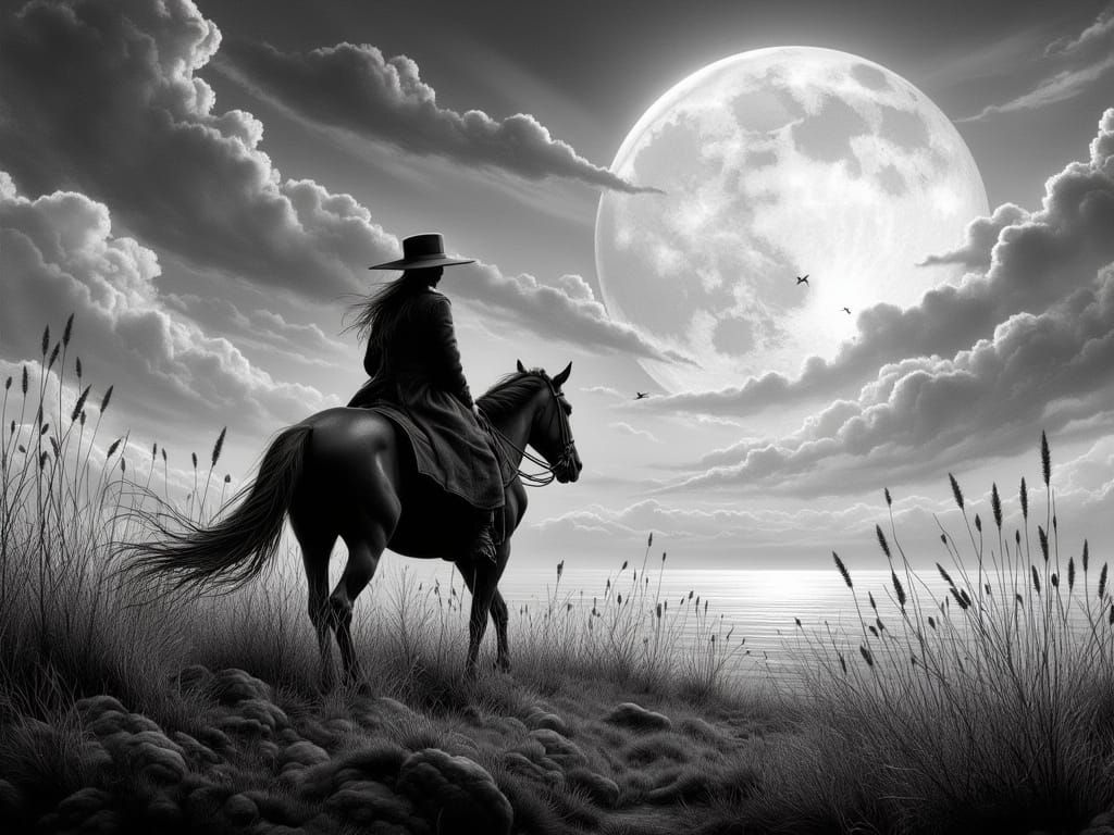 Majestic Rider Under Full Moon
