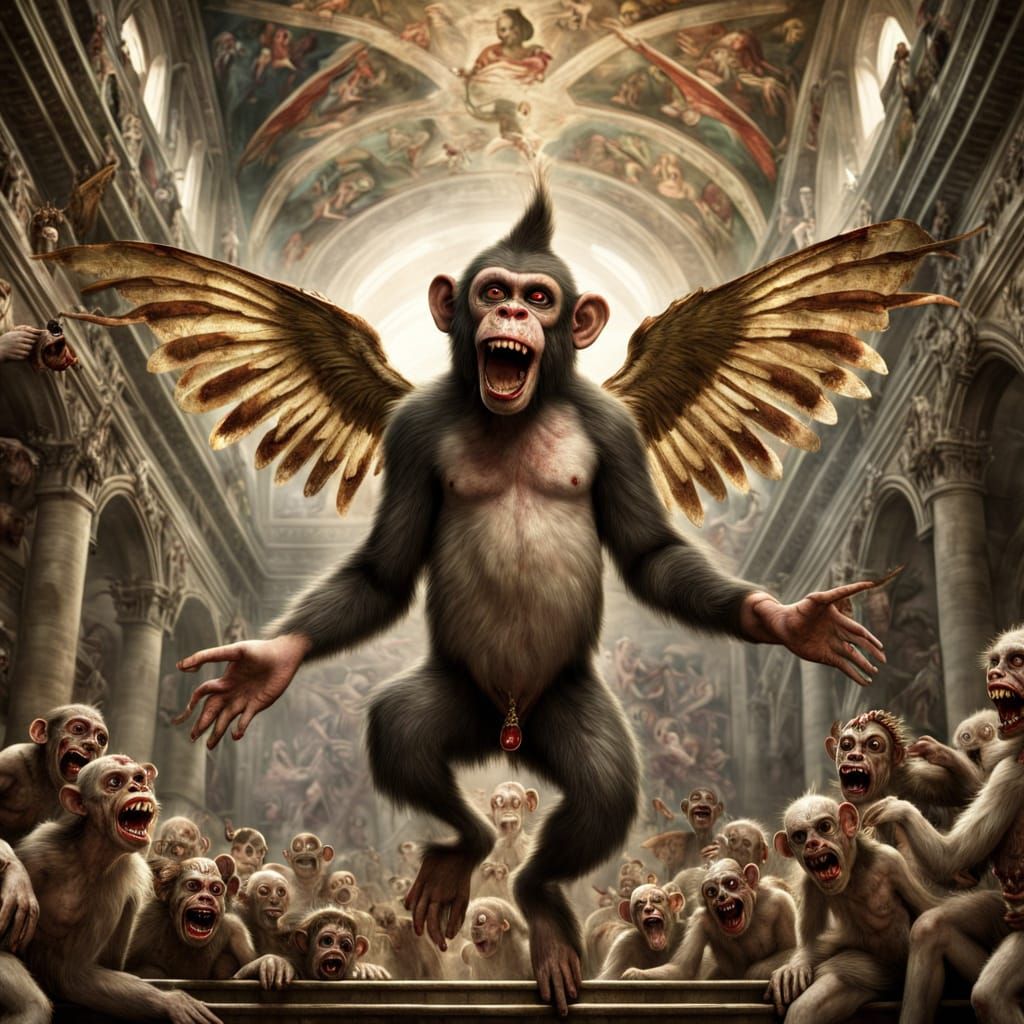 Zombie Monkey-Clown-Fairies Flying Around Sistine Chapel