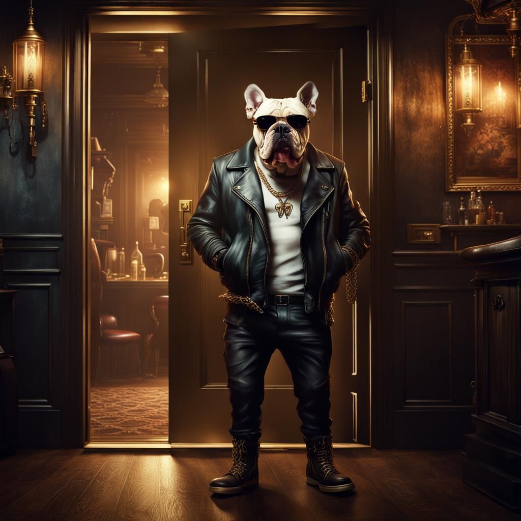 Gangster Bulldog Bouncer in Dark Bar: Digital Matte Painting