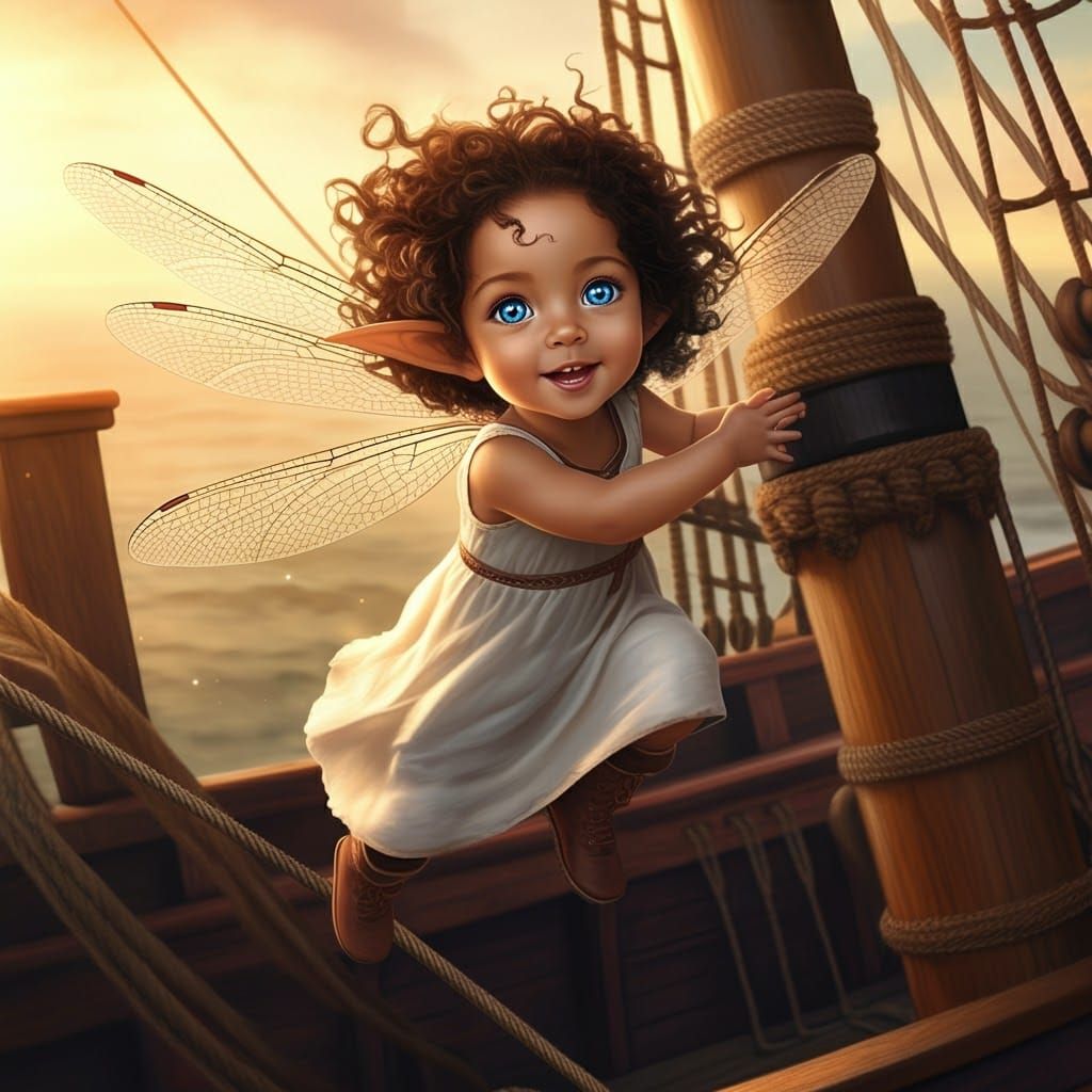 Joyful Half-Elf Girl with Dragonfly Wings