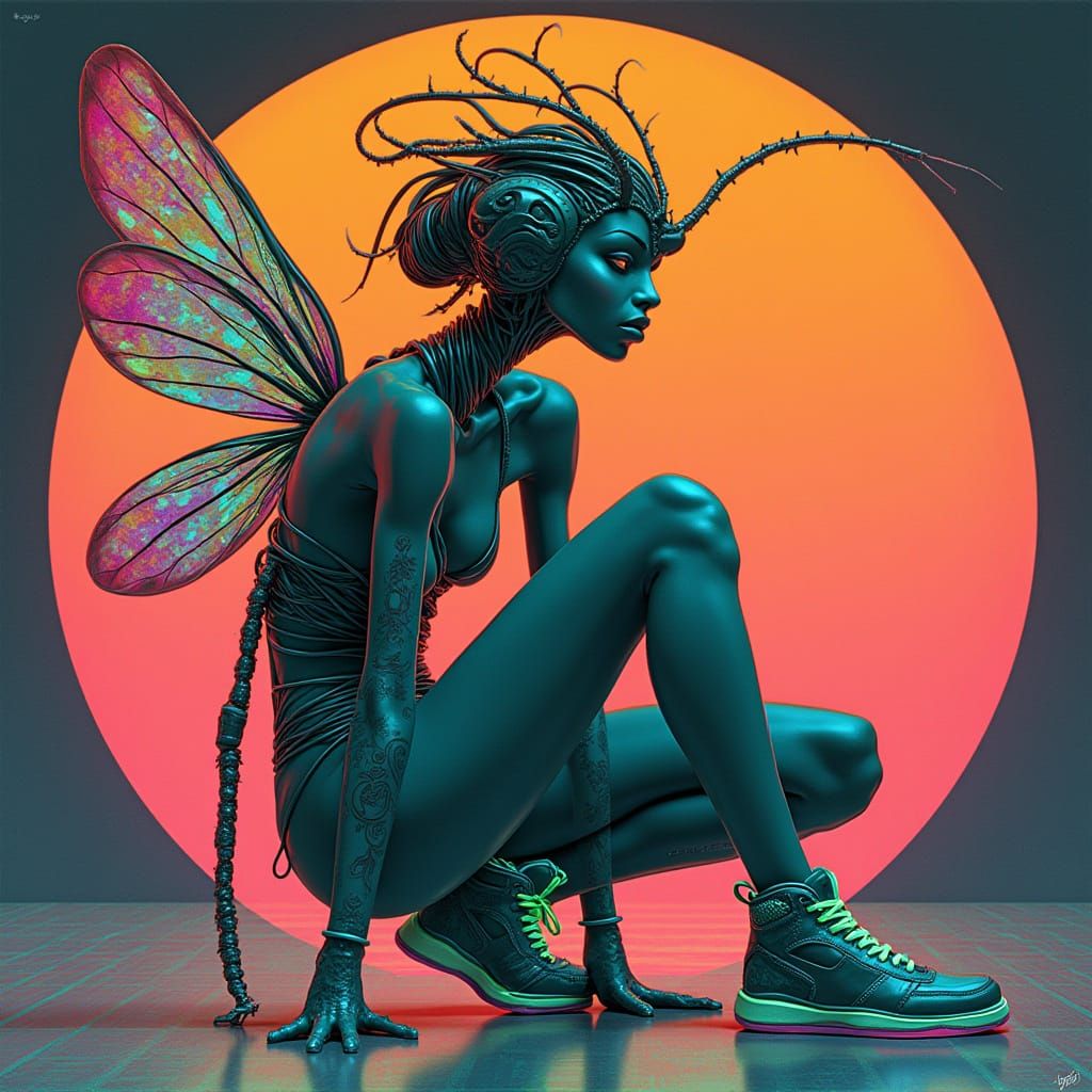 Surreal Hybrid Girl in Futuristic OP-ART LP Cover Art