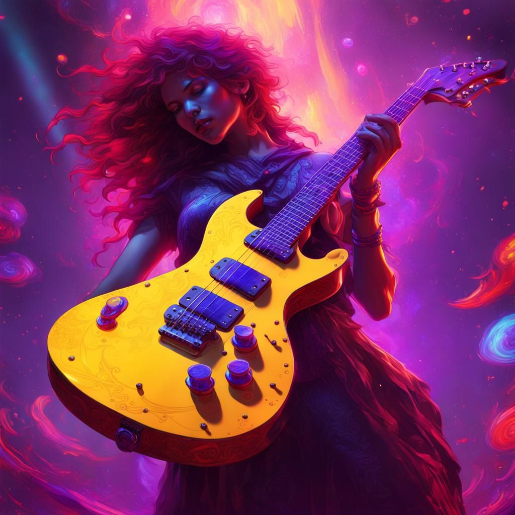 Cosmic Guitar at a Colorful Party in Dark Fantasy Style