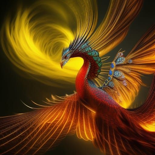 Dragon, Phoenix, and Peacock: Digital Art Composition