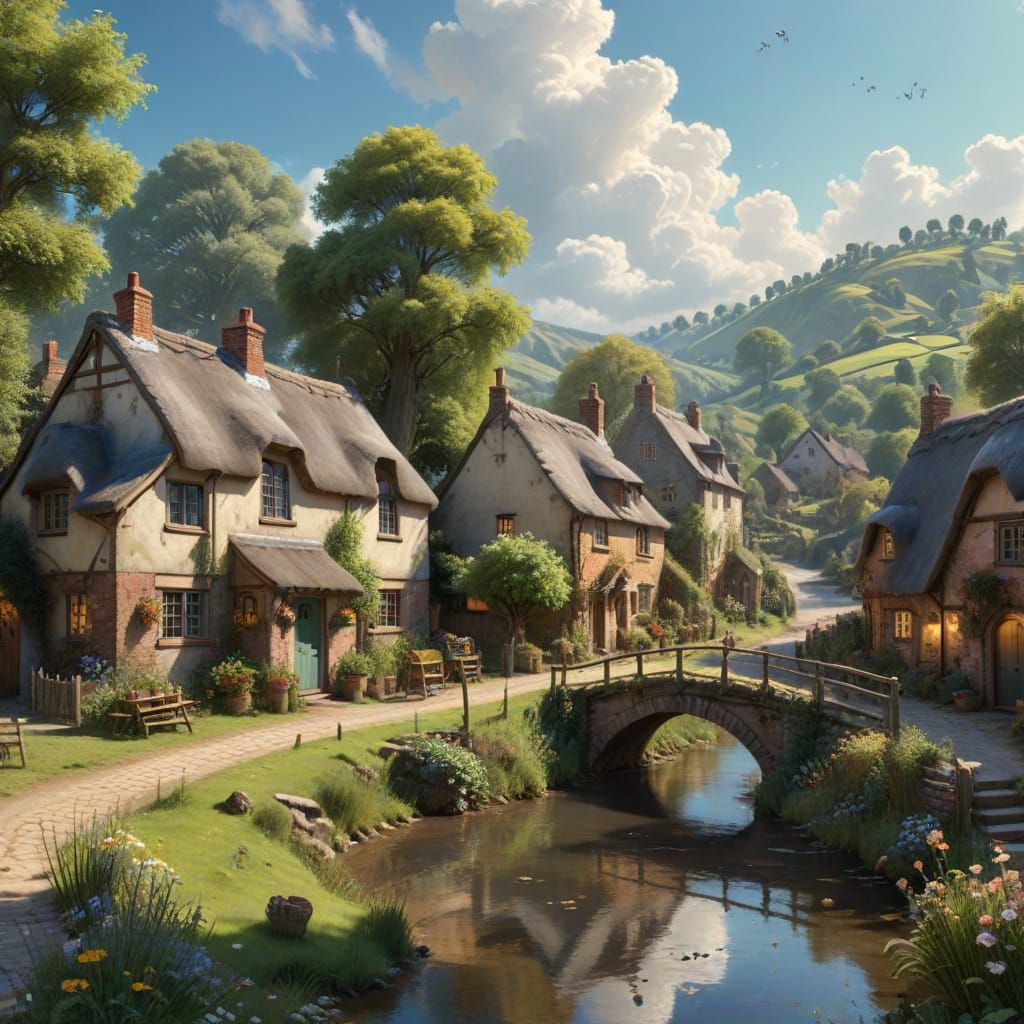 1980s English Village in Pastel Colors