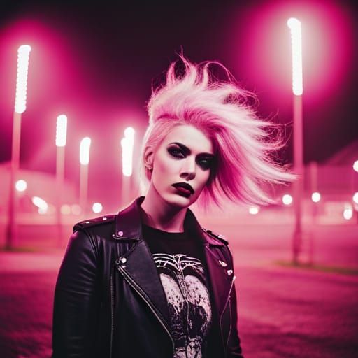 Happy Goth Metalhead in Attraction Park: Fine Detail Photogr...