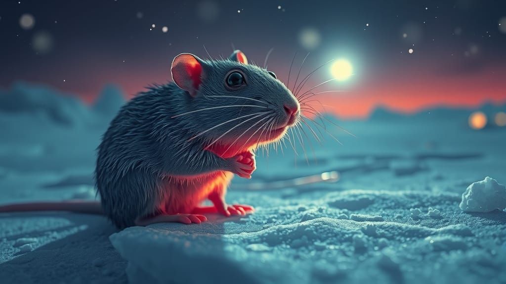 Distressed Rat in Frozen Tundra, Neon Noir Style