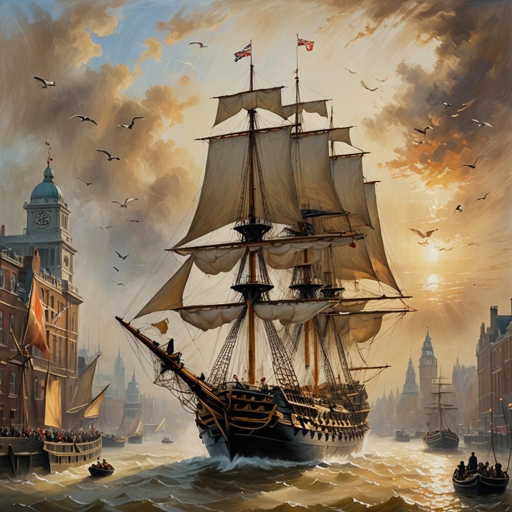 HMS Victory Sails Through Tower Bridge: Oil Painting