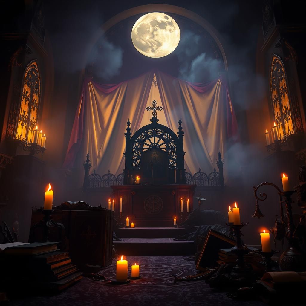 Mystical Dark Fantasy Scene with Golden Accents