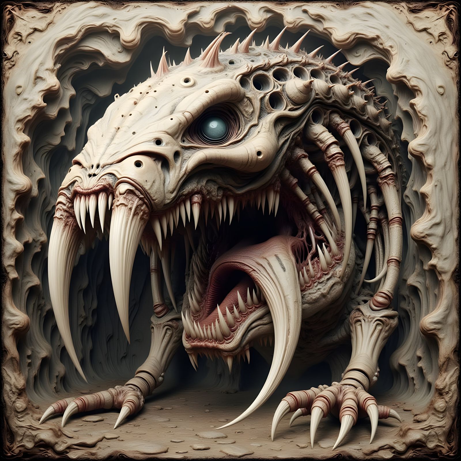 Eldritch Plaque Monster in Dystopian Landscape