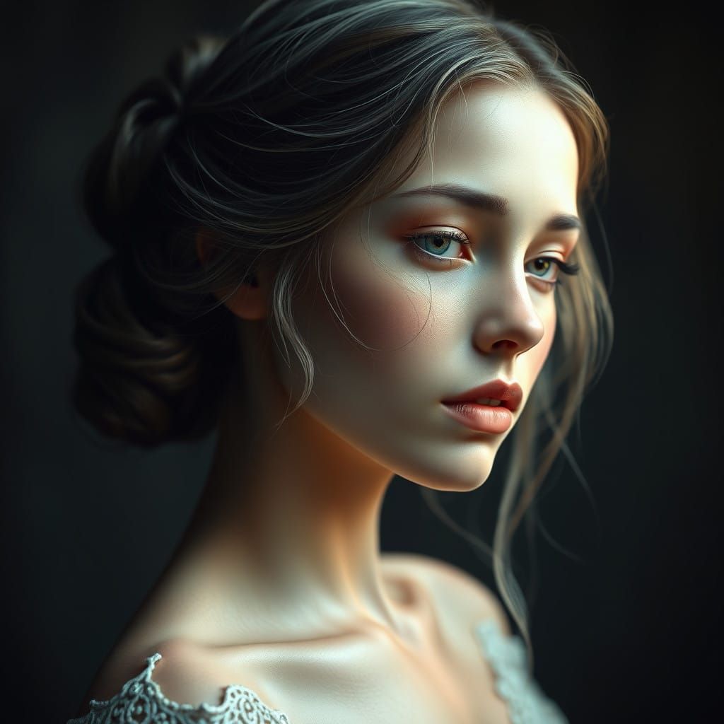 Serene Portrait of a Woman in Ethereal, Hyper-Realistic Styl...