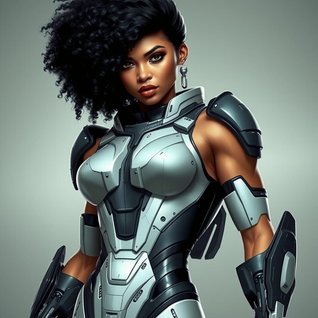 Heroic Woman in Robotech-Style Body Armor