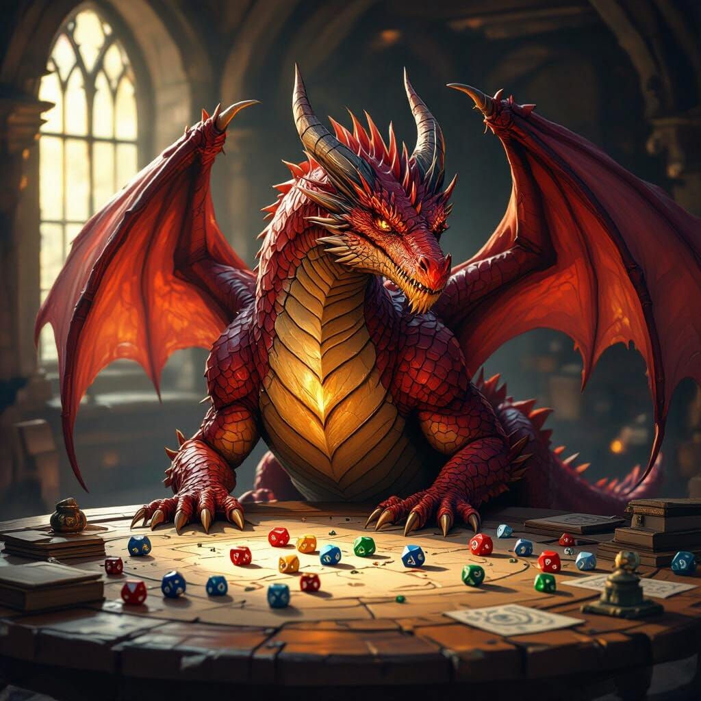 Ancient Dragon Contemplating D&D Game