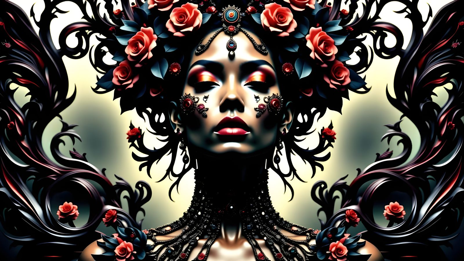 Elegant Couture Fashion in Deep, Ominous Hues