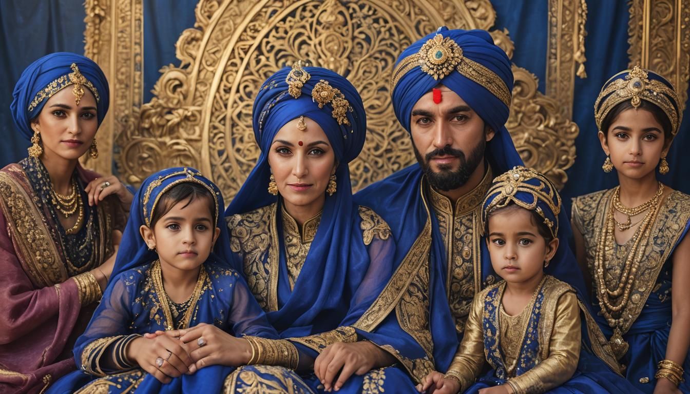 Sultan Family Portrait with Harem Women in Royal Blue