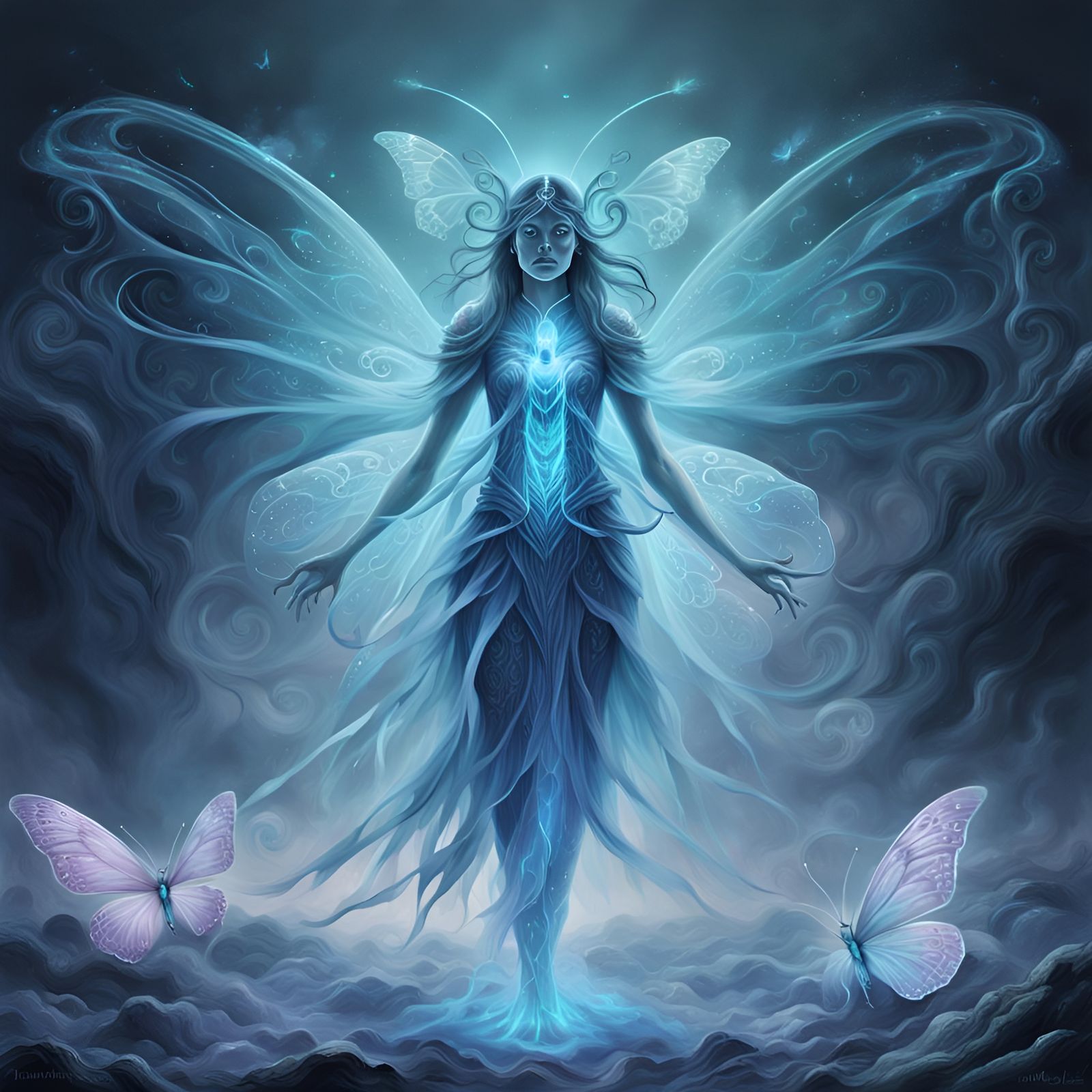 Itzpapalotl: Electric Butterfly Woman in Biopunk Style