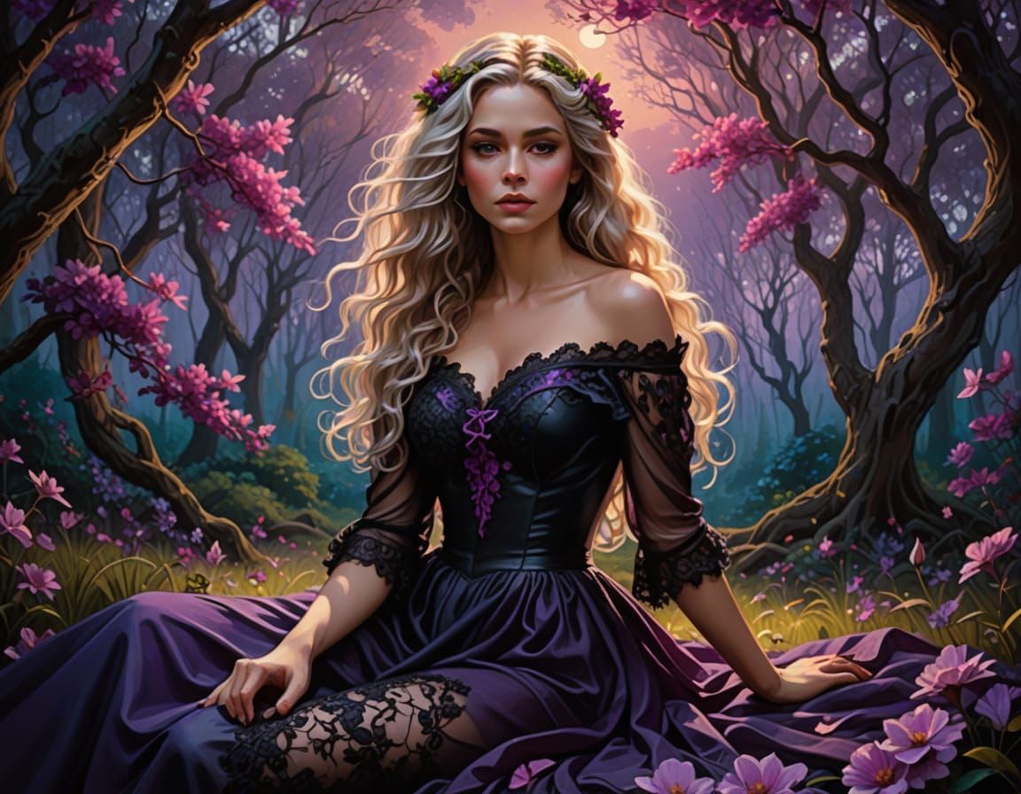 Dreamy Forest: Woman in Flower Petal Bed