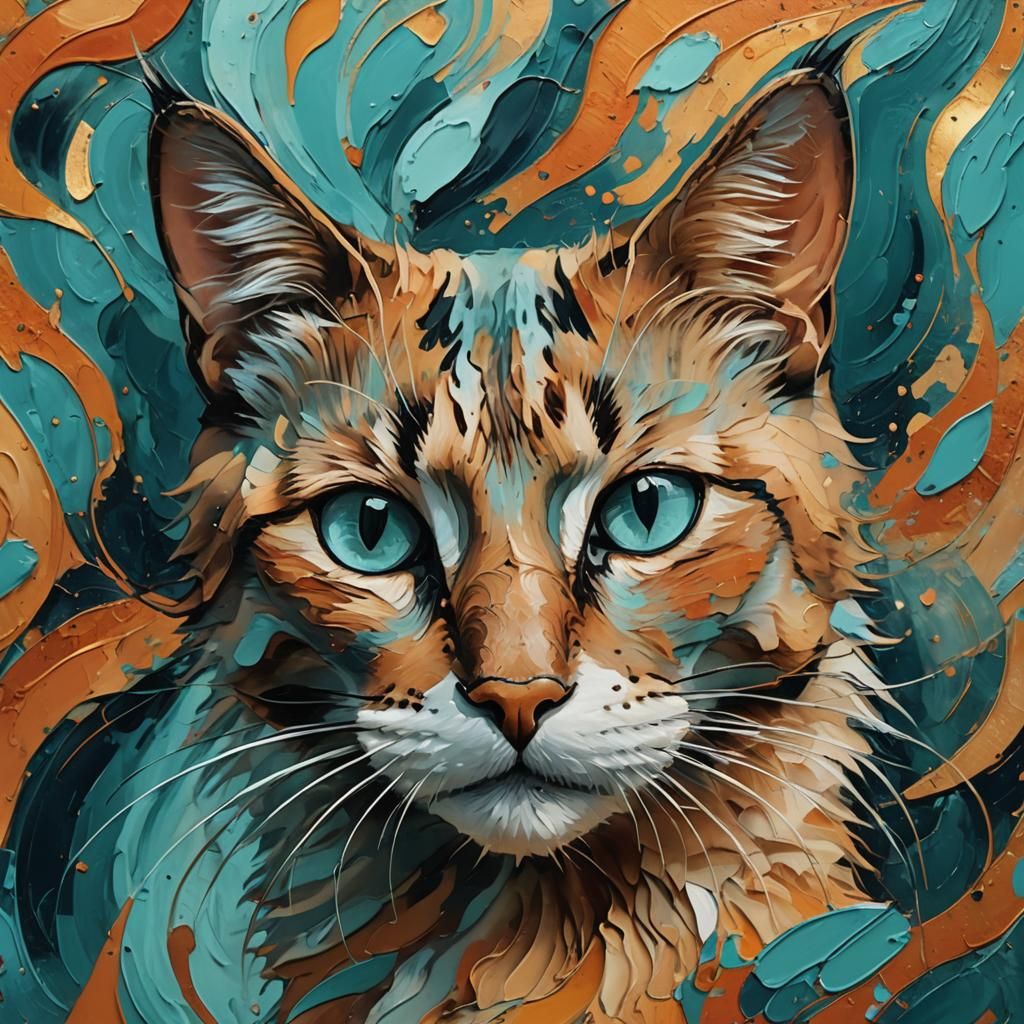 Abstract Cat Portrait in Modigliani Style