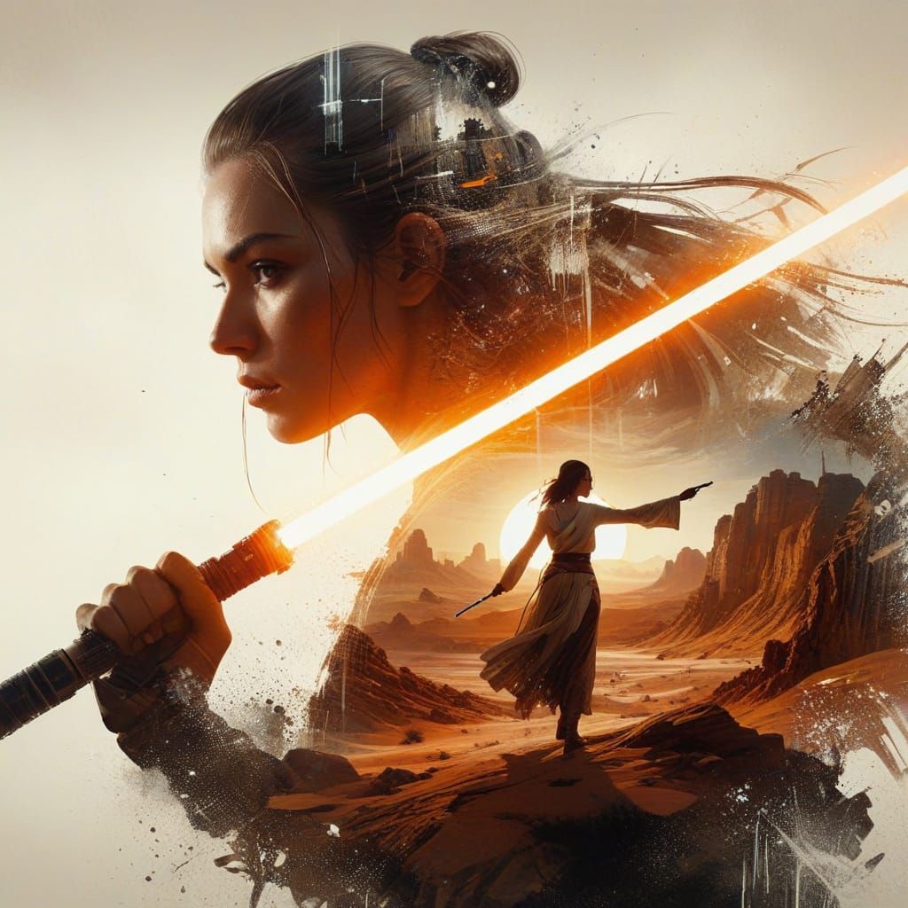 Ethereal Female Jedi in Photorealistic Tatooine Landscape