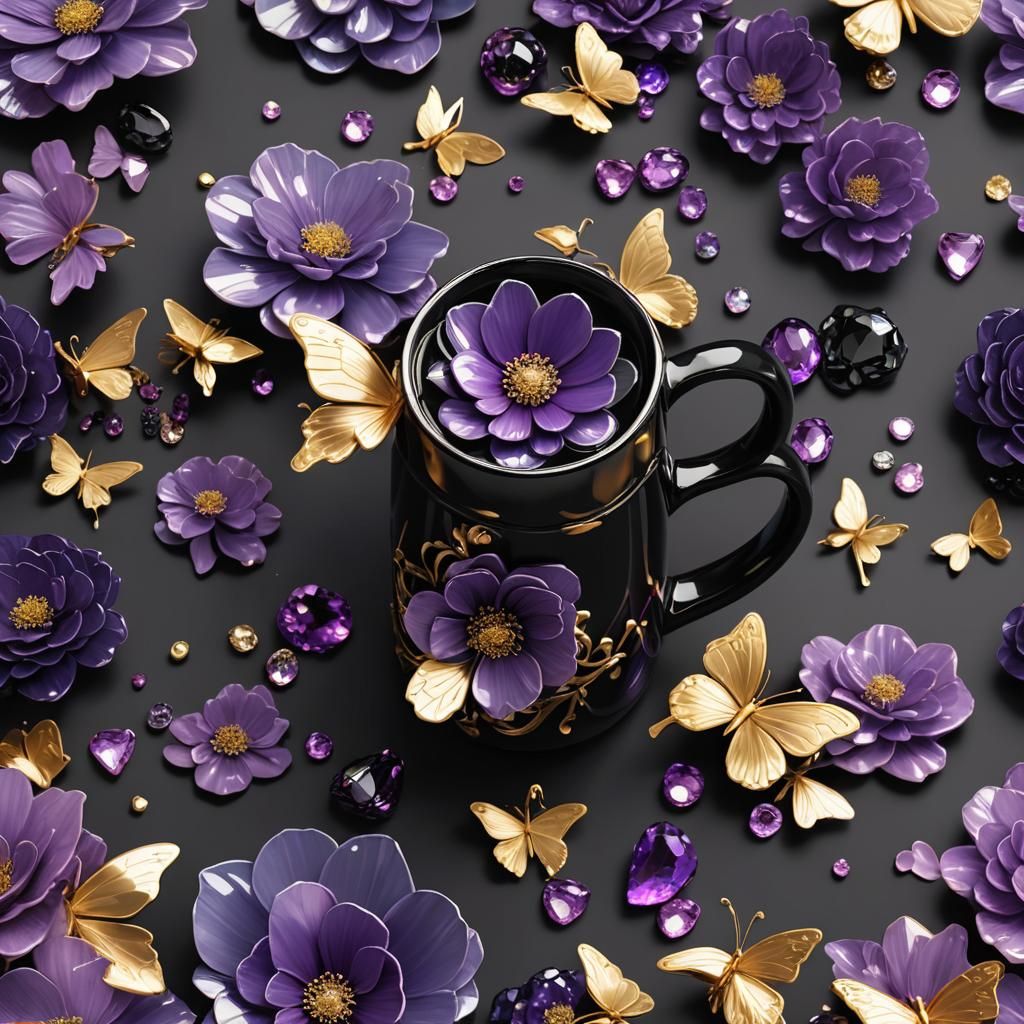 Mug Still Life with Purple Flower in 3D Anime Art