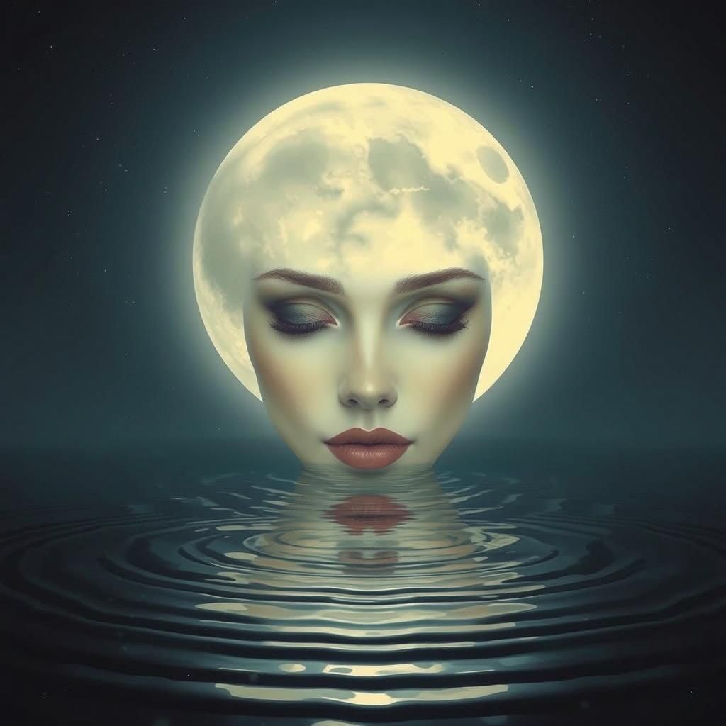 Ethereal Woman on Lunar Beach in Fantastical Realism