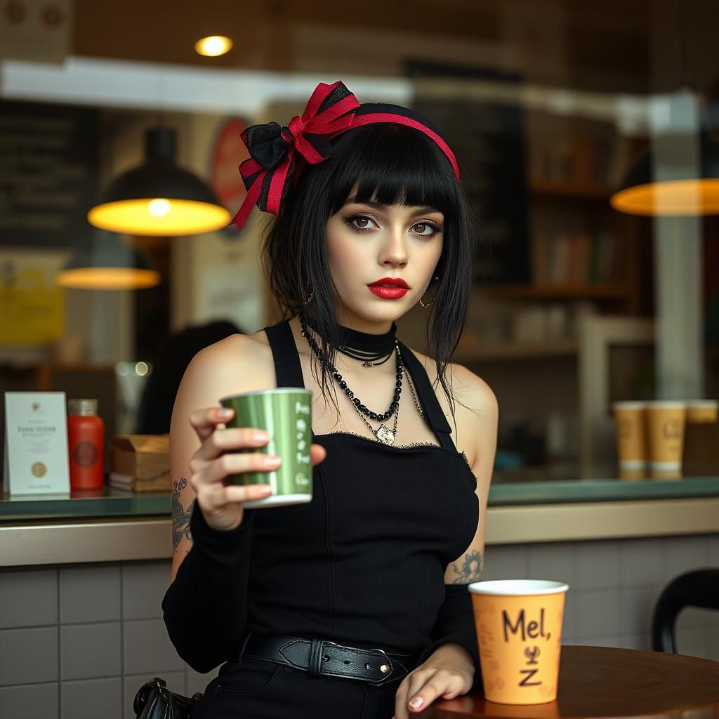 Goth Fashion Model in Coffee Shop