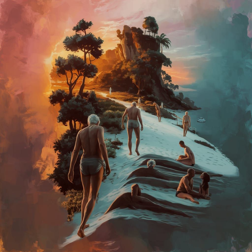 Serene Naturist Beach: A Detailed Matte Painting