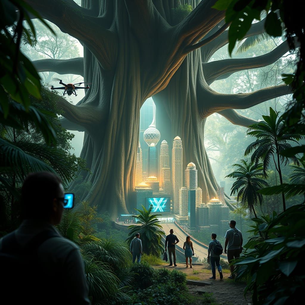 Futuristic City in Sequoia Tree, Amazon Rainforest