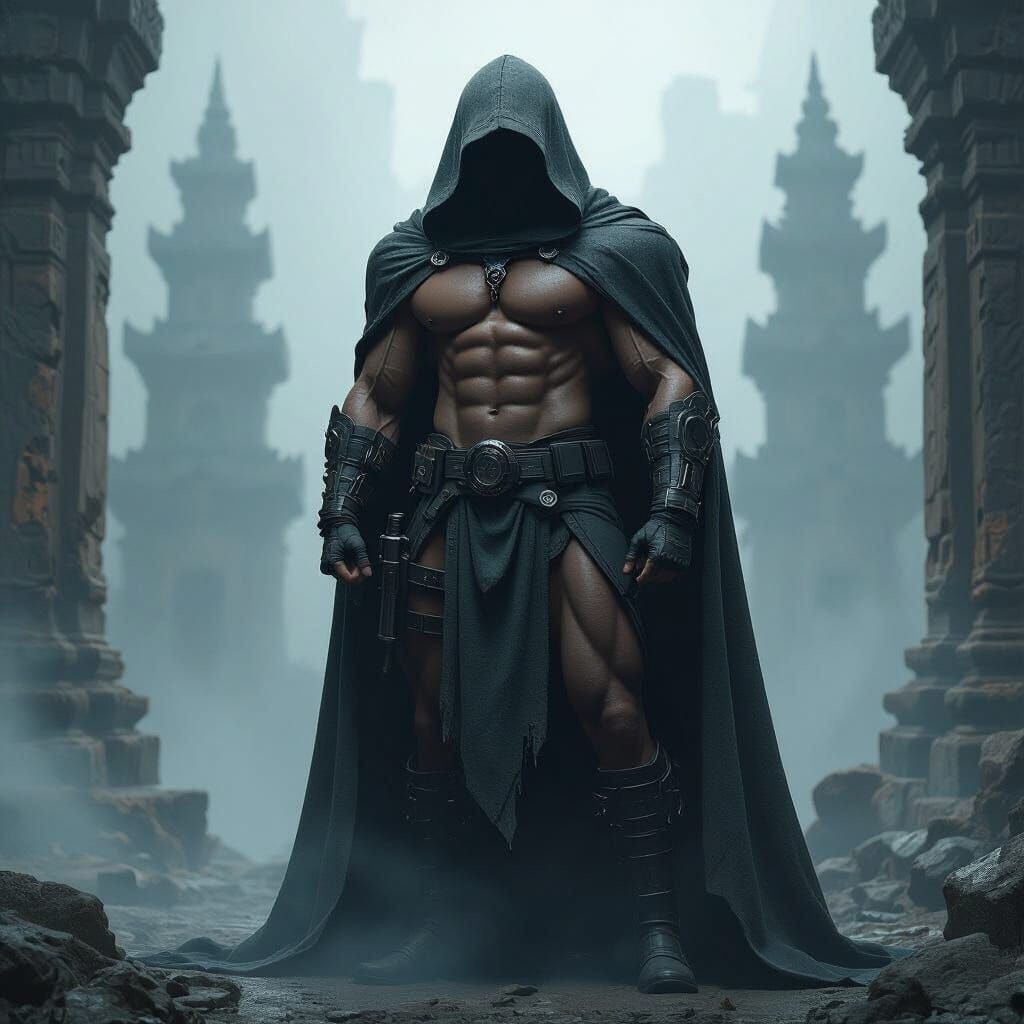 Mystical Guardian: Tactical Bodybuilder in Cyberpunk Noir