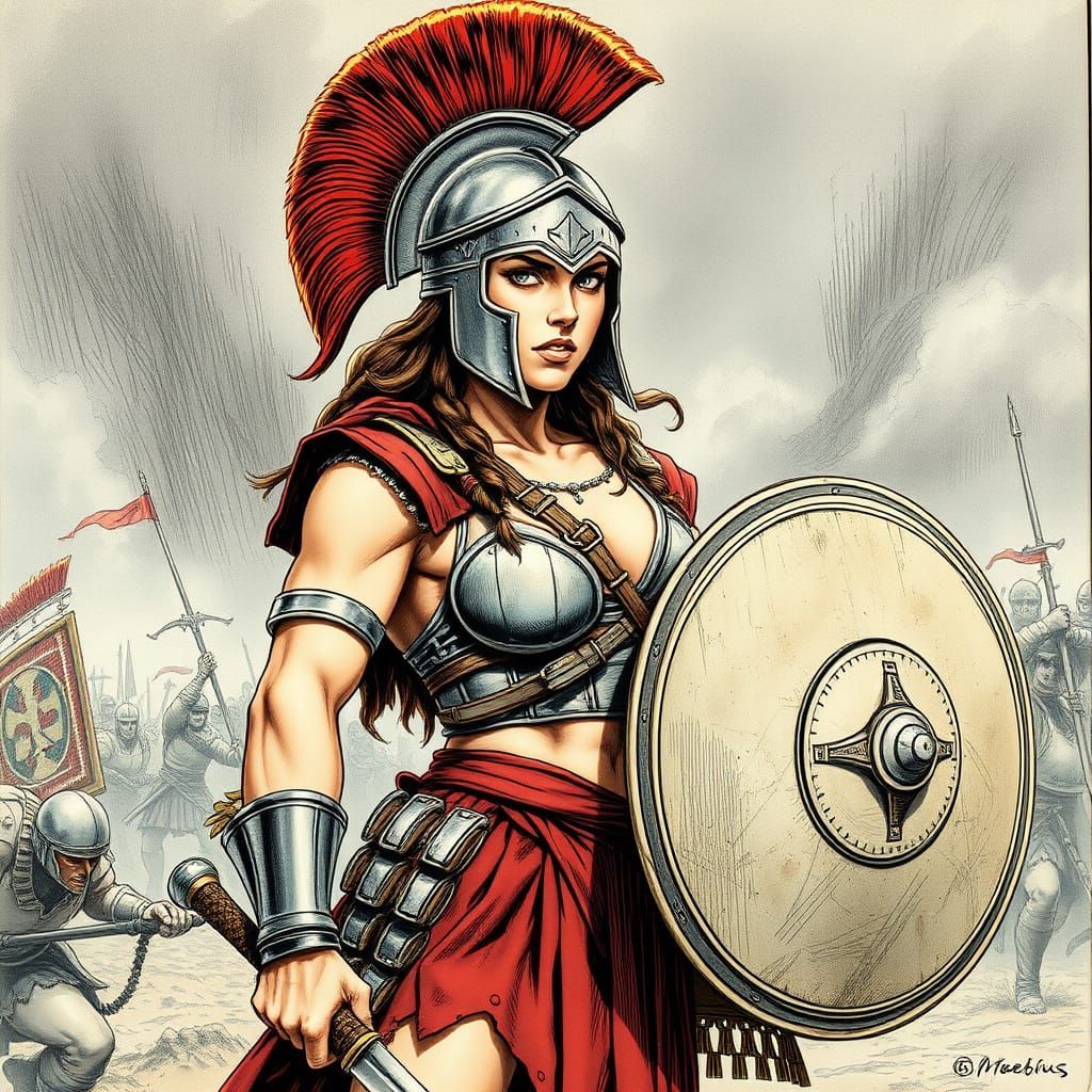 Spartan Warrior Woman in Comic Book Style