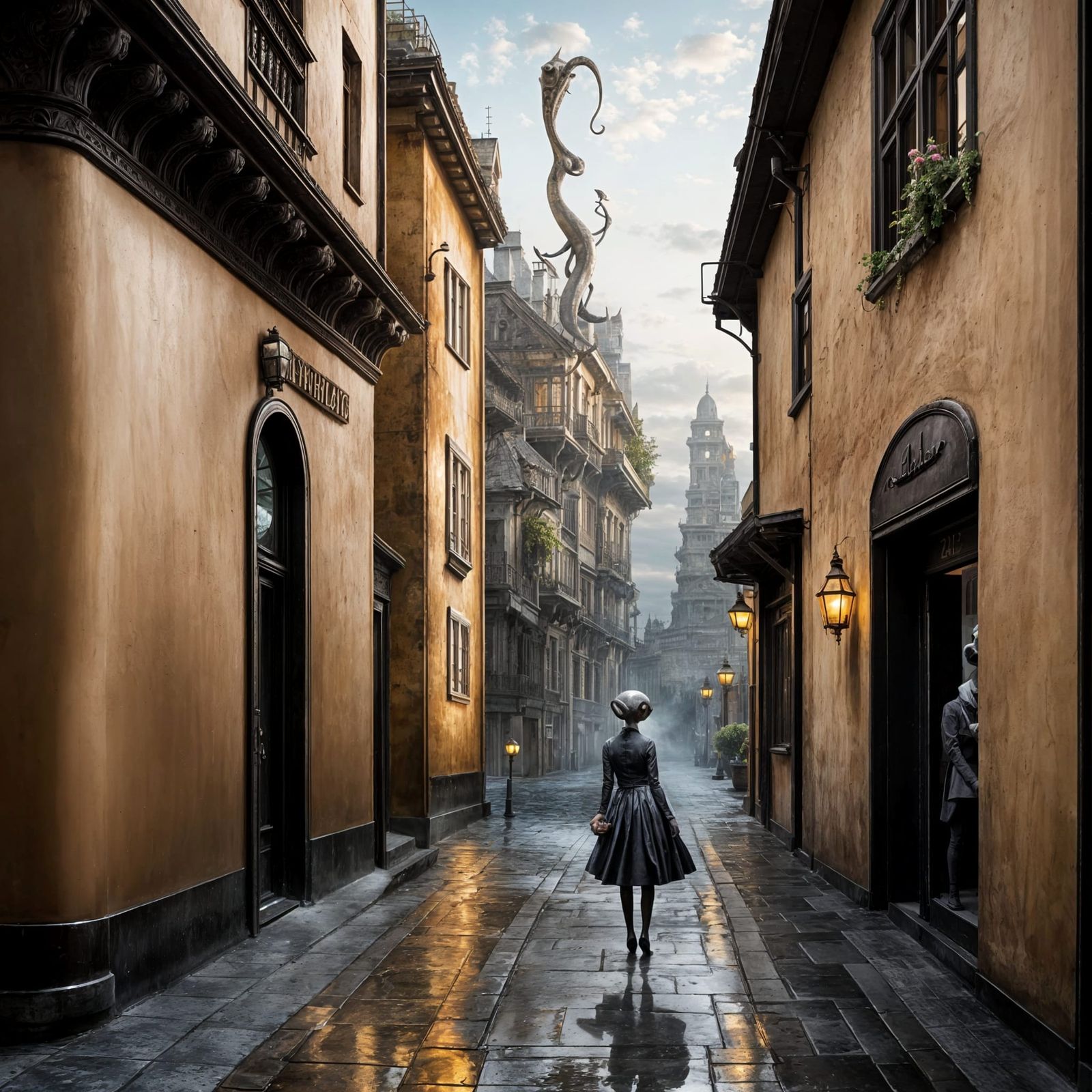 Surreal Alien Celebration in Gritty Restaurant