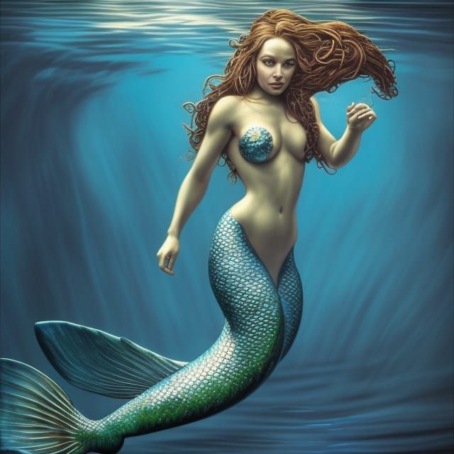 Elegant Mermaid Swimming: Hyperrealistic Comic Book Art