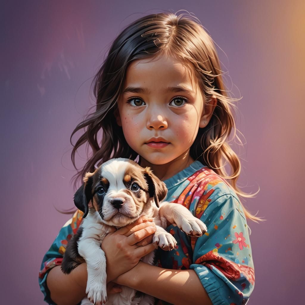 Little Girl with Puppy: Hyperrealistic Concept Art