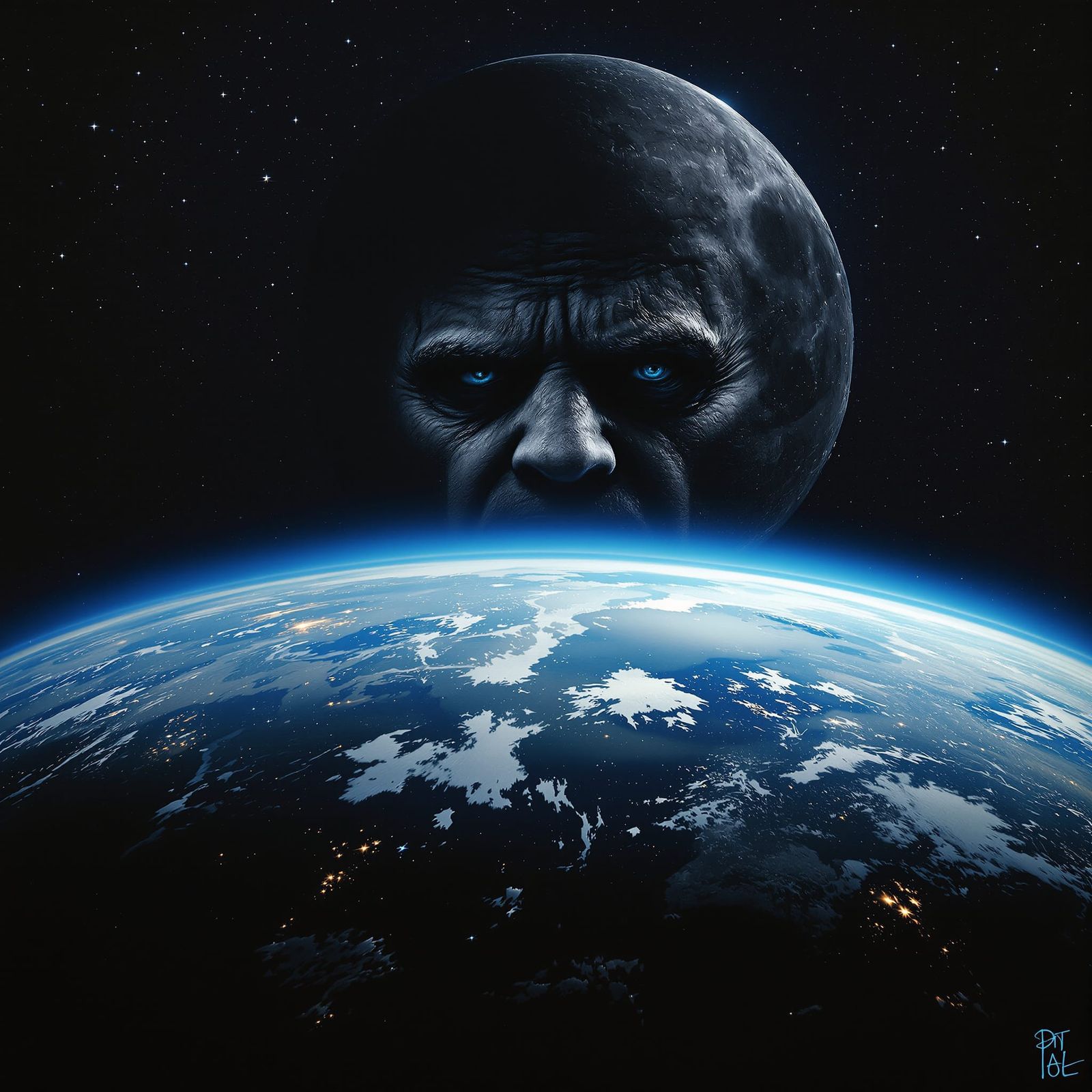 Man in the Moon Frowns Over Earth in Hubble Style