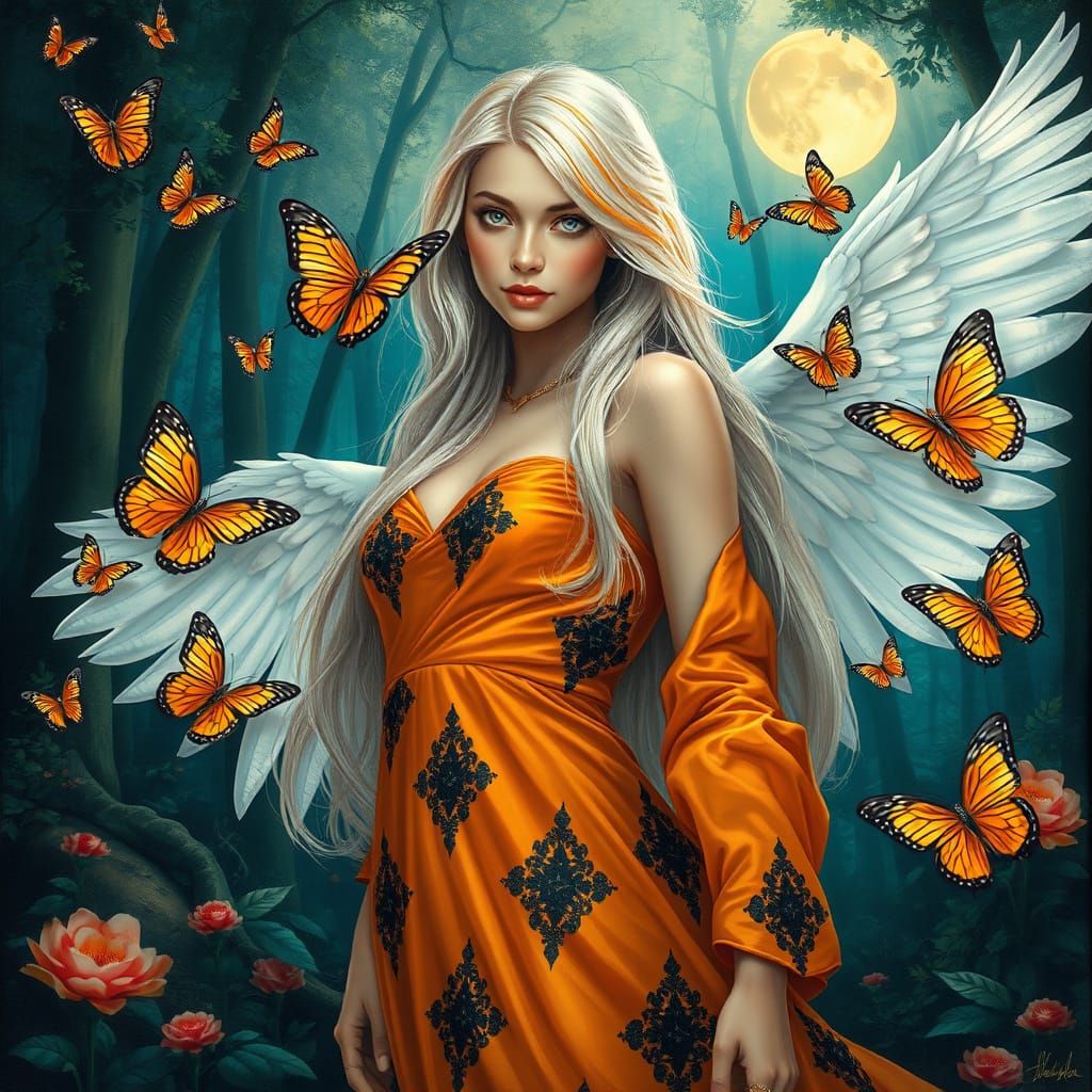 Ethereal Woman with Butterfly Wings, Hyperrealistic Style