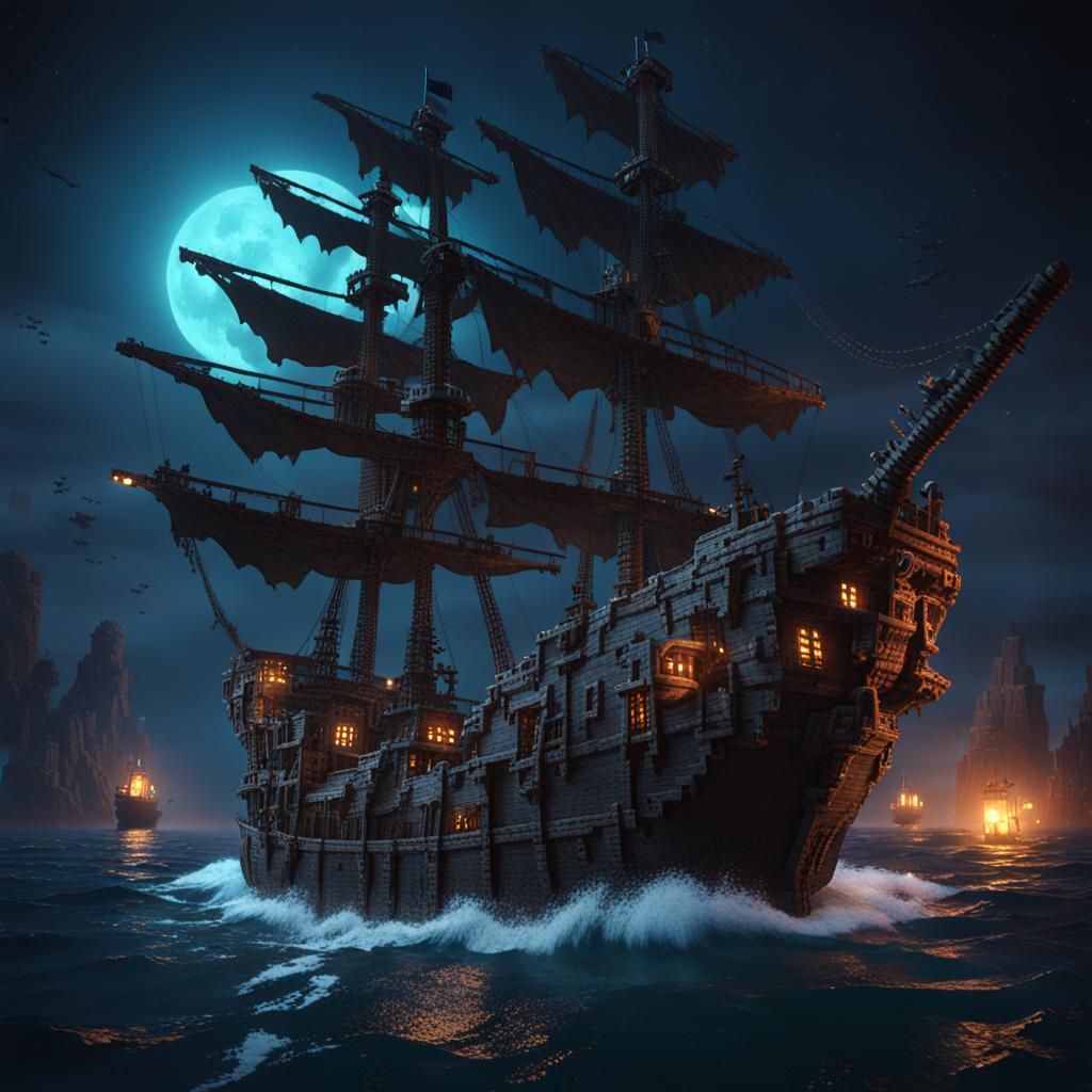 Minecraft Pirate Ship on Dark Sea
