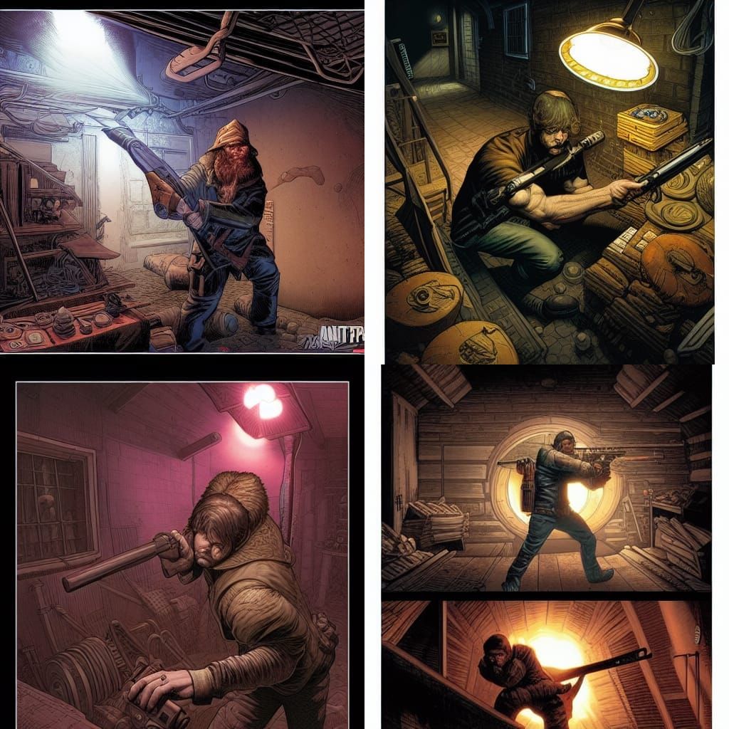 Comic Book Art: Confrontation in Dark Basement