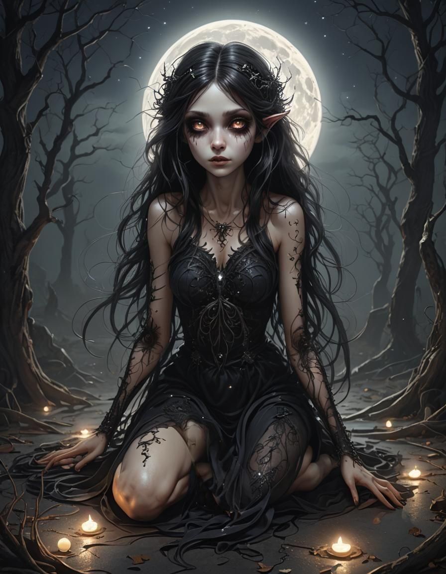 Creepy Dark Pixie with Luminous Eyes