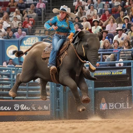 Rodeo Elephant Barrel Racing in San Antonio Arena