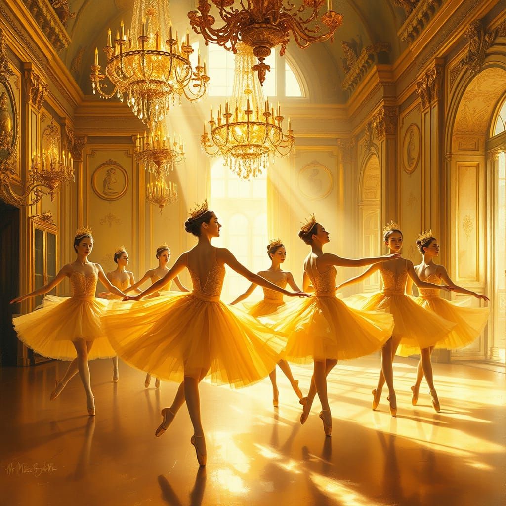Ballerinas in Golden Palace Oil Painting