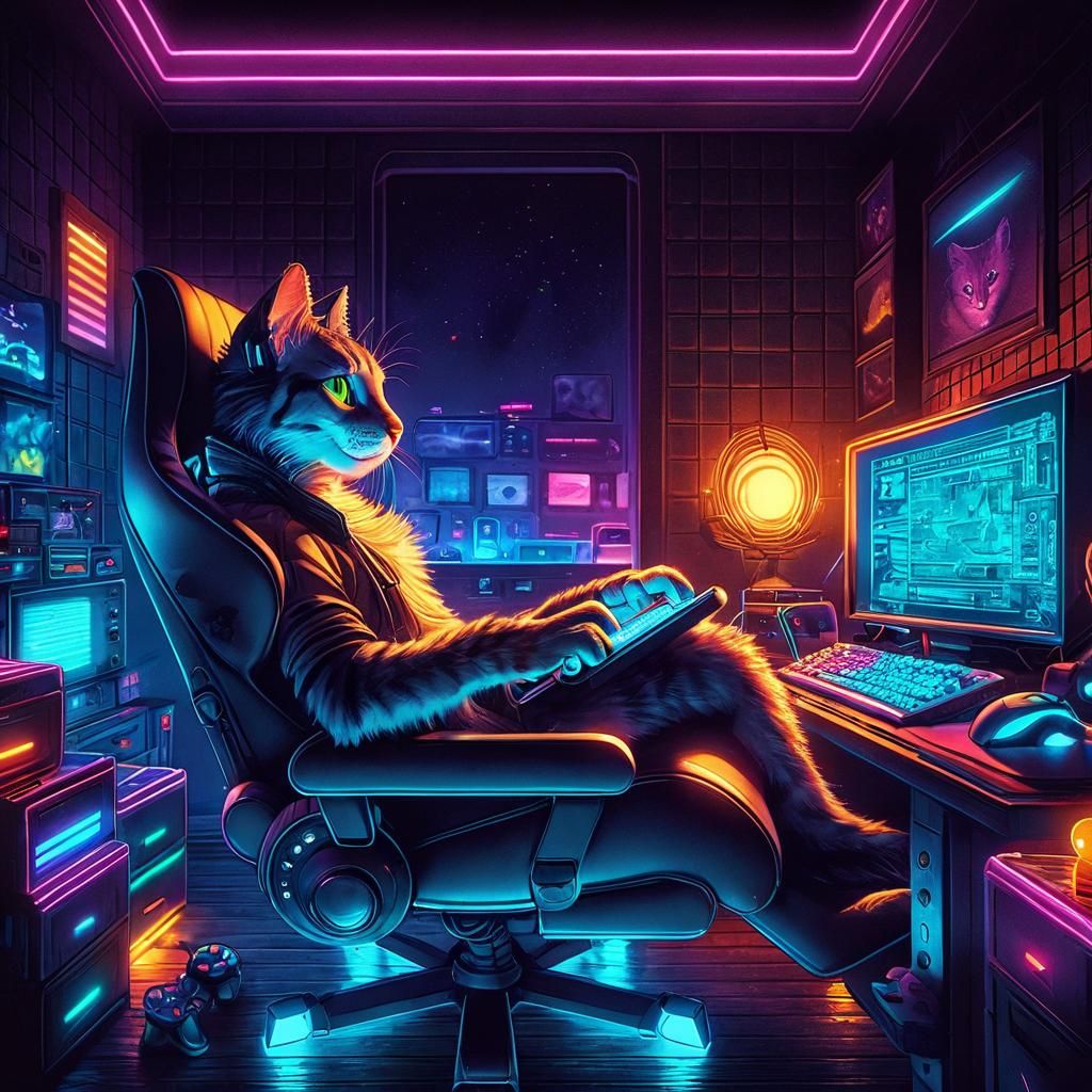 Cat in gaming chair, playing video games