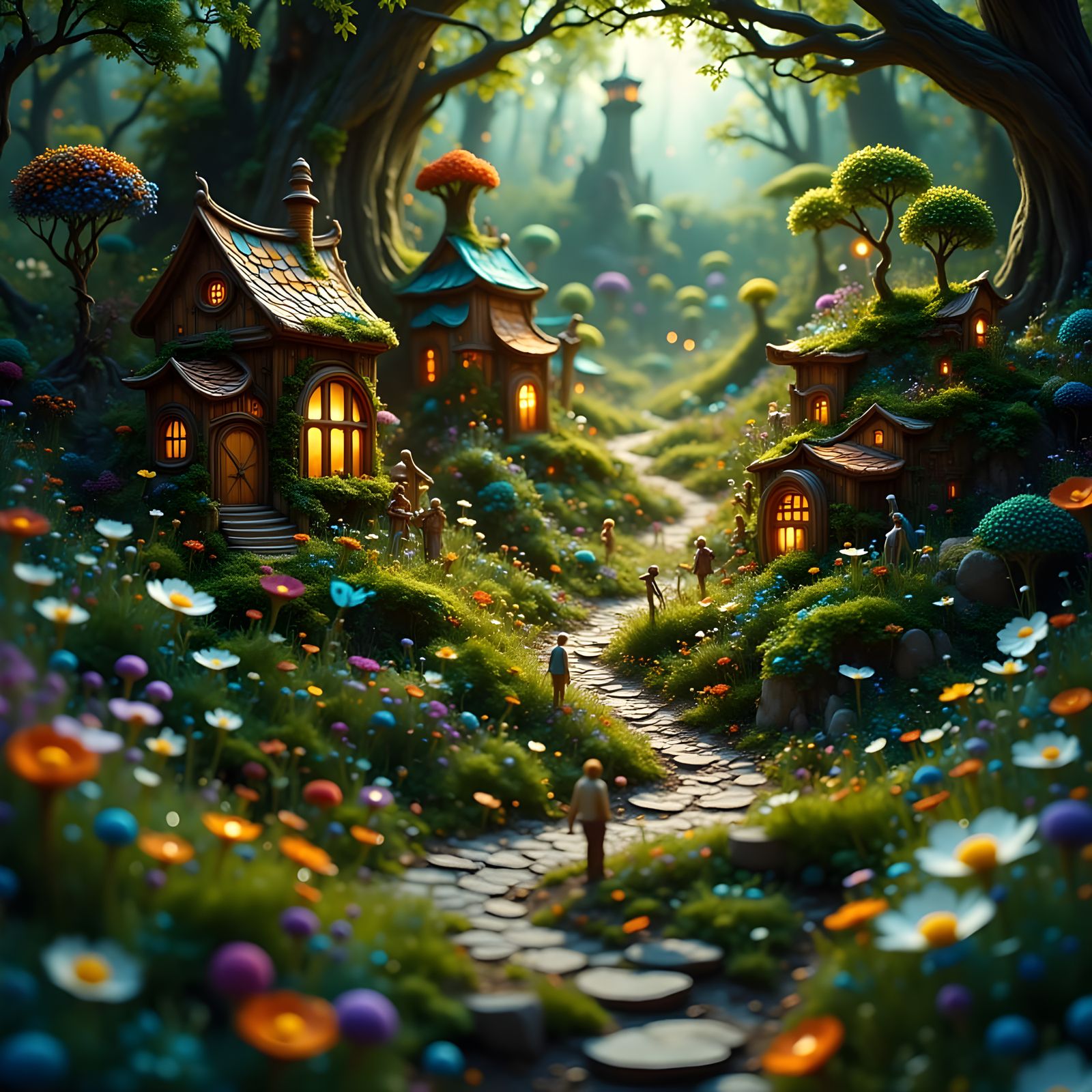 Whimsical Tiny Village Inside Giant Book