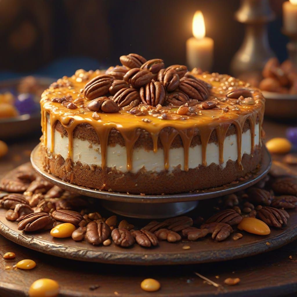 Mystical Pecan Torte Still Life, Detailed Matte Painting