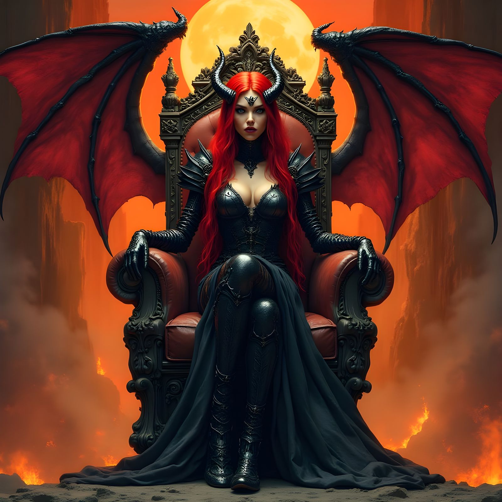 Infernal Queen: Demon Woman on Throne of Hell