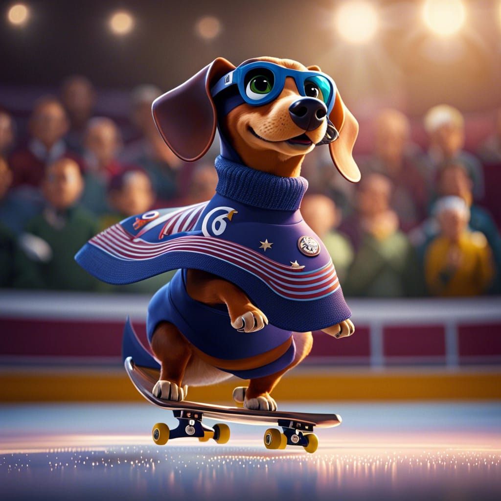 Dachshund Figure Skater with Volumetric Lighting